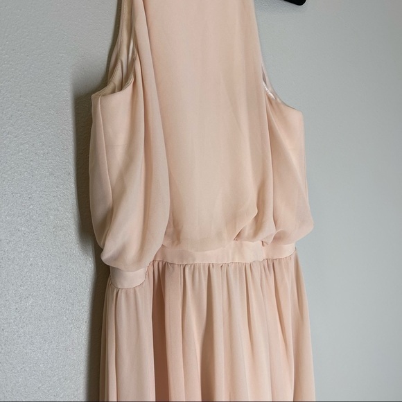 BHLDN Cayenne Maxi Chiffon Dress Blush Pink High Neck Side Slit Size Size Medium - Picture 3 of 13